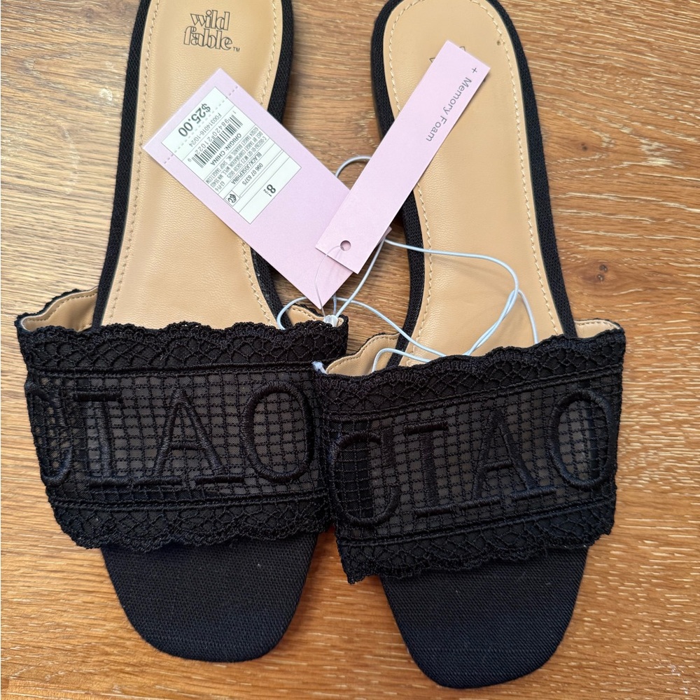 wild fable Black Lace Slide Sandals